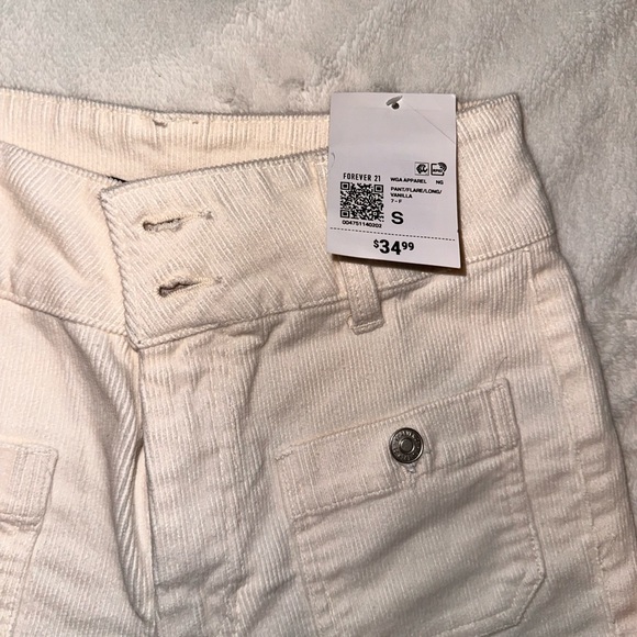NWT Forever 21 White Corduroy Flare Pants - Picture 2 of 5